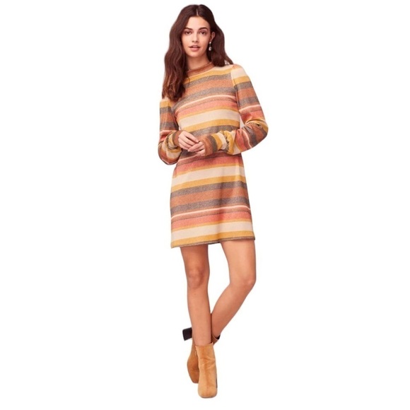 Band of Gypsies Dazed and Confused Stretch Shimmer Striped Mock Neck Shift Dress - Picture 3 of 8
